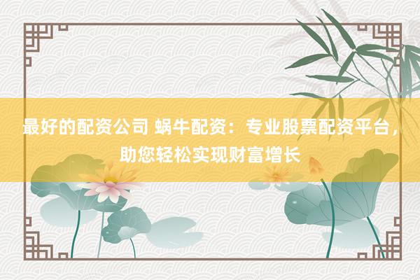 最好的配资公司 蜗牛配资：专业股票配资平台，助您轻松实现财富增长