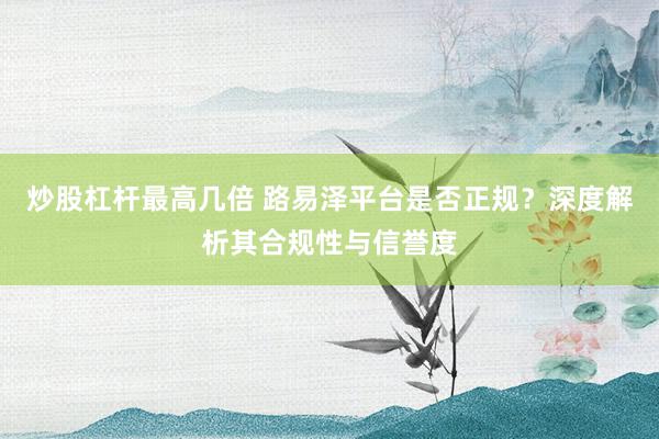 炒股杠杆最高几倍 路易泽平台是否正规？深度解析其合规性与信誉度