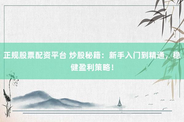 正规股票配资平台 炒股秘籍：新手入门到精通，稳健盈利策略！