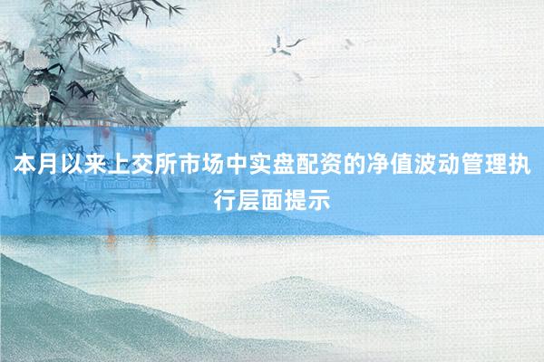 本月以来上交所市场中实盘配资的净值波动管理执行层面提示