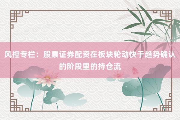 风控专栏：股票证券配资在板块轮动快于趋势确认的阶段里的持仓流