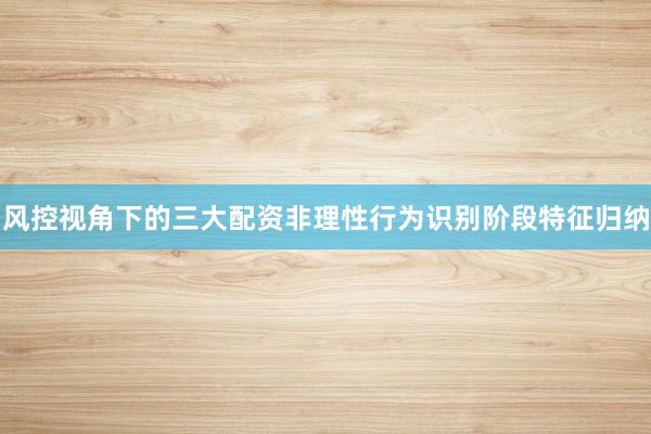 风控视角下的三大配资非理性行为识别阶段特征归纳