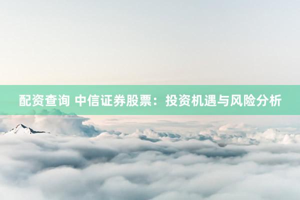 配资查询 中信证券股票：投资机遇与风险分析